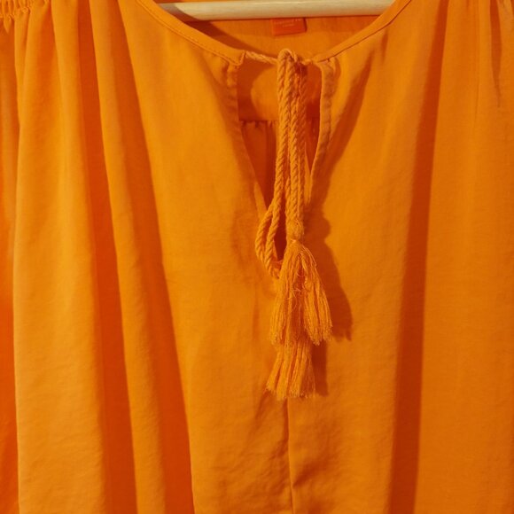 Joe Fresh Bright Orange Sleeveless Boho Peplum Blouse with Tassel Tie Size S - Picture 5 of 8